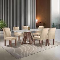 Conjunto Mesa Tampo Smart Plus Vidro Kyra 170cmx90cm 6 Cadeiras Canela