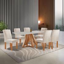 Conjunto Mesa Tampo Smart Plus Vidro Kyra 170cmx90cm 6 Cadeiras Canela