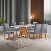 Conjunto Mesa Tampo Smart Plus Vidro Kyra 170cmx90cm 6 Cadeiras Canela