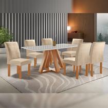 conjunto Mesa Tampo Smart Plus Vidro Kyra 170cmx90cm 6 Cadeiras Canela - Cel Móveis