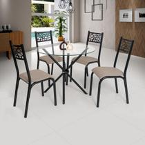 Conjunto Mesa tampo Vidro e 4 Cadeiras linho Jade Ciplafe