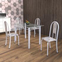 Conjunto Mesa Tubular 120cm Tampo em Vidro com 4 Cadeiras Iris