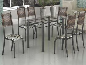 Conjunto Mesa Tubular 6 cadeiras Prata Craqueado Com Tampo Vidro Incolor 1,40x0,75m Madmelos