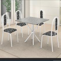 Conjunto Mesa Tubular com 4 Cadeiras Berlim Branco/Floral/Ocre Conjunto Mesa Tubular com 4 Cadeiras Berlim Branco/Floral/Ocre