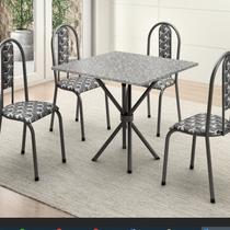 Conjunto Mesa Tubular com 4 Cadeiras Berlim Prata/Matelado/Branco Preto Ocre