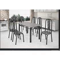 Conjunto Mesa Tubular com 6 Cadeiras Atenas Prata/Tubos Martelado/Estofados Mosaico Branco Pre