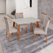 Conjunto Mesa Verona com 4 Cadeiras de Madeira Maciça, Estofada e Bordada Liz Authentic Champagnhe/Off White/Cinza