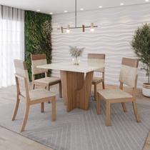 Conjunto Mesa Vértice 90cm com Vidro 04 Cadeiras Milla Plus Bege/Nature/Off White/Caramelo/Creme Conjunto Mesa Vértice 90cm com Vidro 04 Cadeiras Milla Plus Bege/Nature/Off White/Caramelo/Creme