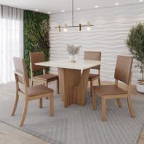 Conjunto Mesa Vértice 90cm com Vidro 04 Cadeiras Milla Plus Marrom/Nature/Off White/Caramelo/Cacao Conjunto Mesa Vértice 90cm com Vidro 04 Cadeiras Milla Plus Marrom/Nature/Off White/Caramelo/Cacao