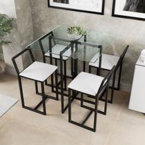 Conjunto Mesa Vidro 4 Cadeiras Pequena Estofado Industrial Black Conjunto Mesa Vidro 4 Cadeiras Pequena Estofado Industrial Black