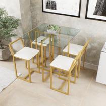 Conjunto Mesa Vidro 4 Cadeiras Pequena Estofado Industrial Dourado - Don Castro Decor