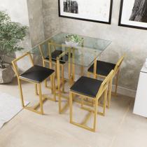 Conjunto Mesa Vidro 4 Cadeiras Pequena Estofado Industrial Dourado Conjunto Mesa Vidro 4 Cadeiras Pequena Estofado Industrial Dourado