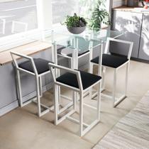 Conjunto Mesa Vidro 4 Cadeiras Pequena Estofado Industrial White