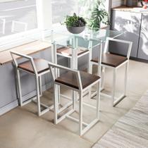 Conjunto Mesa Vidro 4 Cadeiras Pequena Imbuia Industrial White