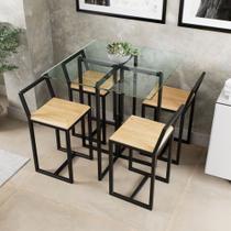 Conjunto Mesa Vidro 4 Cadeiras Pequena Pinus Industrial Black