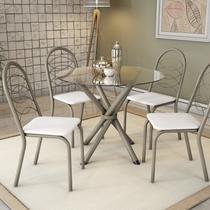 Conjunto Mesa Volga Tampo de Vidro e 4 Cadeiras Holanda
