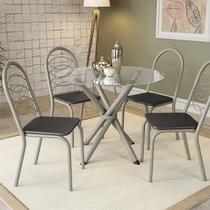 Conjunto Mesa Volga Tampo de Vidro e 4 Cadeiras Holanda
