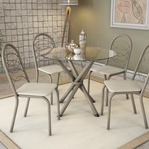 Conjunto Mesa Volga Tampo de Vidro e 4 Cadeiras Holanda