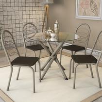 Conjunto Mesa Volga Tampo de Vidro e 4 Cadeiras Holanda
