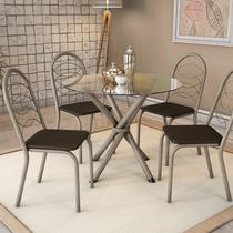 Conjunto Mesa Volga Tampo de Vidro e 4 Cadeiras Holanda Conjunto Mesa Volga Tampo de Vidro e 4 Cadeiras Holanda