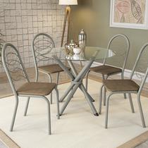 Conjunto Mesa Volga Tampo de Vidro e 4 Cadeiras Holanda