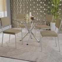 Conjunto Mesa Volga Tampo de Vidro e 4 Cadeiras Zaria Conjunto Mesa Volga Tampo de Vidro e 4 Cadeiras Zaria