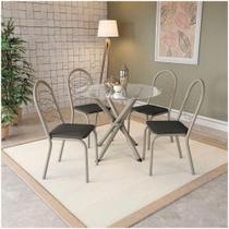 Conjunto Mesa Volga Tampo De Vidro Incolor Com 4 Cadeiras Níquel/preto Conjunto Mesa Volga Tampo De Vidro Incolor Com 4 Cadeiras Níquel/preto