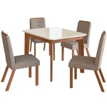 Conjunto Mesa Zamarchi 163 Com Tampo de Vidro Com 4 Cadeiras Estofadas Tecido Bouclé