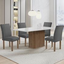 Conjunto Mesa Zara 120cm com 4 Cadeiras Canela Tampo Smart Plus com Vidro