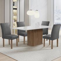 Conjunto Mesa Zara 120cm com 4 Cadeiras Canela Tampo Smart Plus com Vidro Chocolate/Off White/Cinza
