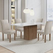 Conjunto Mesa Zara 120cm com 4 Cadeiras Canela Tampo Smart Plus com Vidro Chocolate/Off White/Claro - Cel Móveis