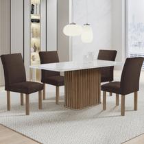 Conjunto Mesa Zara 120cm com 4 Cadeiras Canela Tampo Smart Plus com Vidro Chocolate/Off White/Veludo Marrom