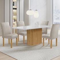 Conjunto Mesa Zara 120cm com 4 Cadeiras Canela Tampo Smart Plus com Vidro Cinamomo /Off White/Claro - Cel Móveis