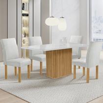 Conjunto Mesa Zara 120cm com 4 Cadeiras Canela Tampo Smart Plus com Vidro Cinamomo /Off White/Gelo