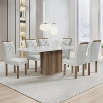 Conjunto Mesa Zara 170cm com 6 Cadeiras Arizona Tampo Smart Plus com Vidro Chocolate/Off White/Boucle Gelo - Cel Móveis
