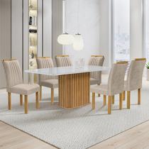Conjunto Mesa Zara 170cm com 6 Cadeiras Arizona Tampo Smart Plus com Vidro Cinamomo /Off White/Boucle Bege