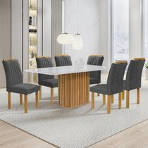 Conjunto Mesa Zara 170cm com 6 Cadeiras Arizona Tampo Smart Plus com Vidro Cinamomo /Off White/Boucle Cinza