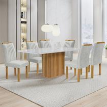 Conjunto Mesa Zara 170cm com 6 Cadeiras Arizona Tampo Smart Plus com Vidro Cinamomo /Off White/Boucle Gelo