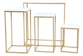 Conjunto Mesas Cubo Desmontável Dourado Com Tampo Branco Conjunto Mesas Cubo Desmontável Dourado Com Tampo Branco