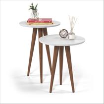 Conjunto Mesas de Canto Lateral e Apoio Decorativa Slim Branco Pés Palito - Patrimar Móveis