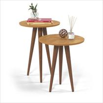 Conjunto Mesas de Canto Lateral e Apoio Decorativa Slim Cinamomo Pés Palito - Patrimar Móveis