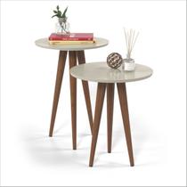 Conjunto Mesas de Canto Lateral e Apoio Decorativa Slim Off White Pés Palito - Patrimar Móveis