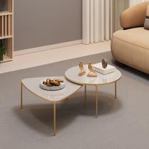 Conjunto Mesas de Centro Com Tampo Triangular e Redondo com Pés Metálicos Lina e Cleia Bali - MABE MAGAZINE