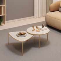 Conjunto Mesas de Centro Com Tampo Triangular e Redondo com Pés Metálicos Lina e Cleia Off White - MABE MAGAZINE