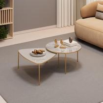 Conjunto Mesas de Centro com Tampo Triangular e Redondo e Pés Metálicos DJ Móveis Lina e Cleia Bali Quartzo