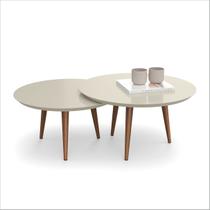 Conjunto Mesas de Centro Decorativa Luna Off White Redonda Pés Palito - Patrimar Móveis