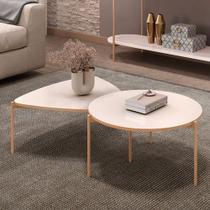 Conjunto Mesas de Centro Decorativas Oak e Dutton Pés Metálicos Dourados Off White G18 - Gran Belo Conjunto Mesas de Centro Decorativas Oak e Dutton Pés Metálicos Dourados Off White G18 - Gran Belo