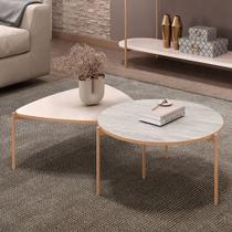 Conjunto Mesas de Centro Decorativas Oak e Dutton Pés Metálicos Dourados Off White/Quartzo G18 - Gran Belo Conjunto Mesas de Centro Decorativas Oak e Dutton Pés Metálicos Dourados Off White/Quartzo G18 - Gran Belo