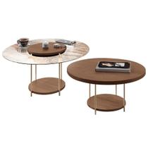 Conjunto Mesas De Centro Redonda Mdf E Vidro Allure B01 Castanho - Lyam Decor Conjunto Mesas De Centro Redonda Mdf E Vidro Allure B01 Castanho - Lyam Decor