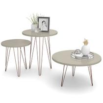 Conjunto Mesas de Centro Redondas Evolution Base Aço Off White - Patrimar Móveis